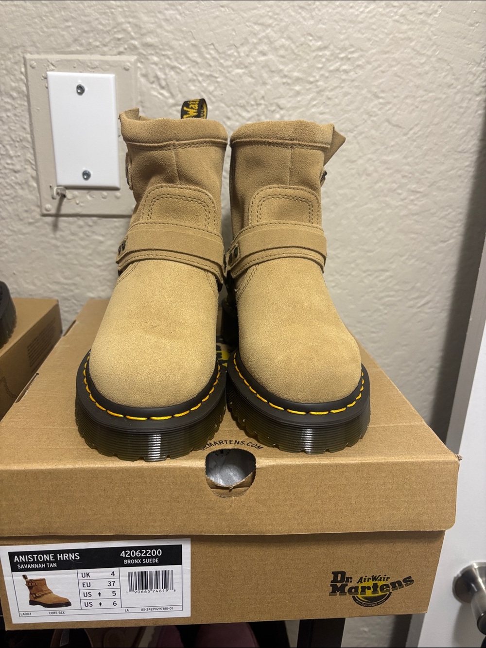 Dr. Martens Anistone Harness Suede Biker Boot in Savannah Tan - Picture 4 of 4
